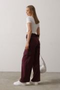 Kemerli Cargo Pantolon - Bordo resmi